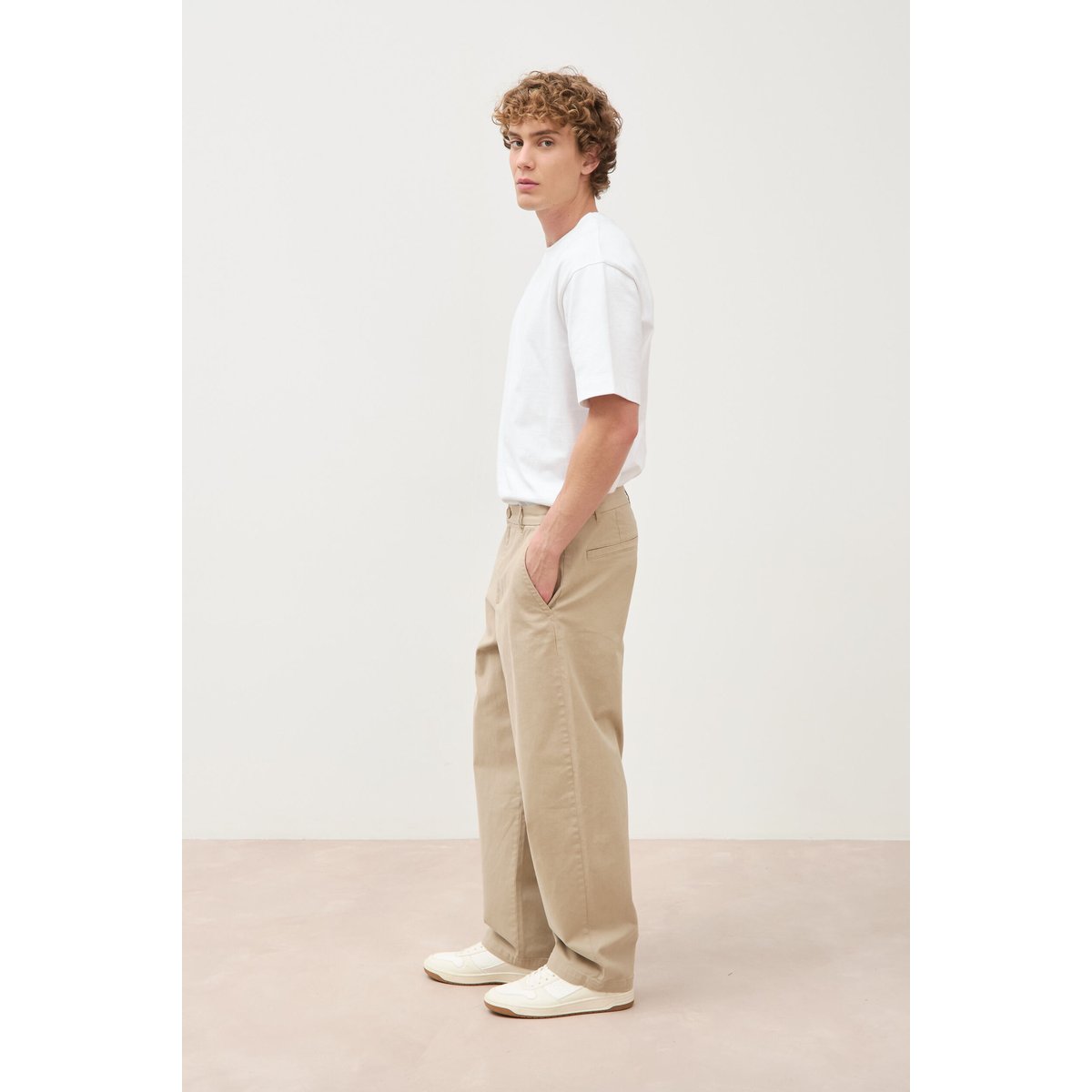 Pantalon coupe large beige, BONOBO