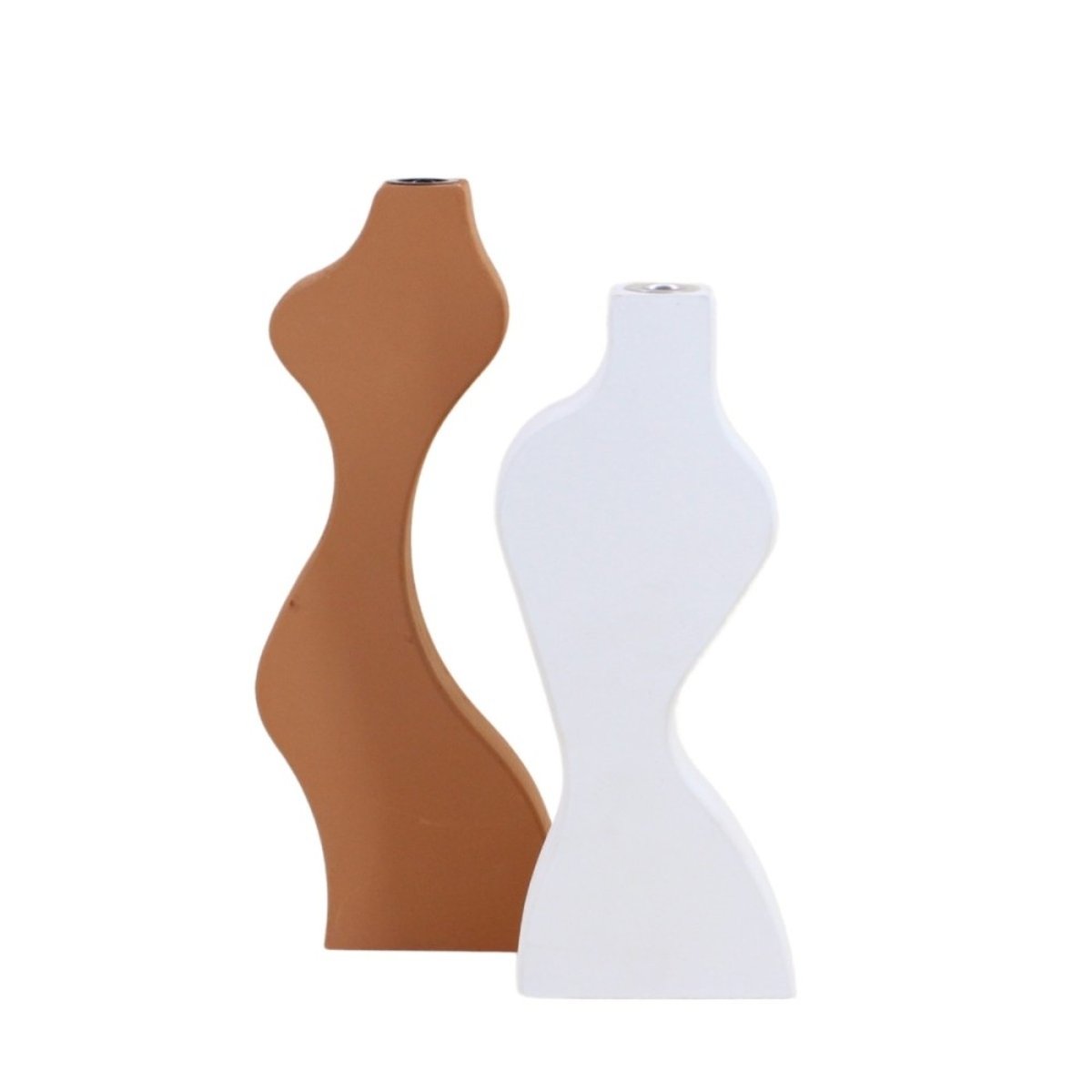 Set de 2 bougeoirs design terracotta - blanc, ORNAMI