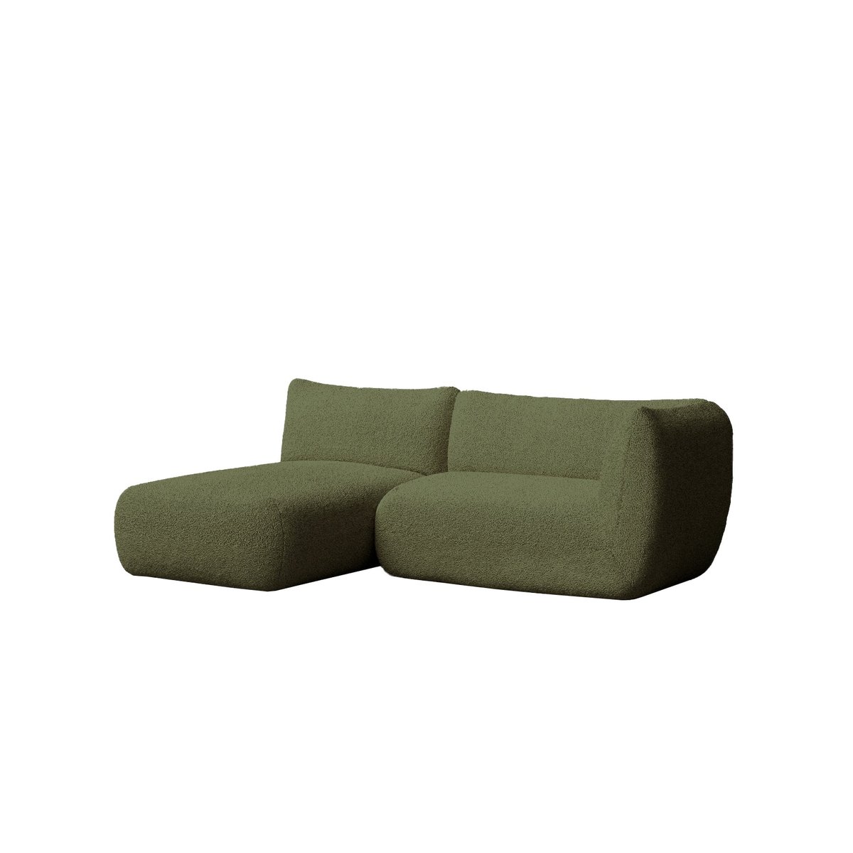 Canapé vert bouclé avec chaise longue gauche 230x148 cm - ARNAU verde oliva bouclé, HANNUN