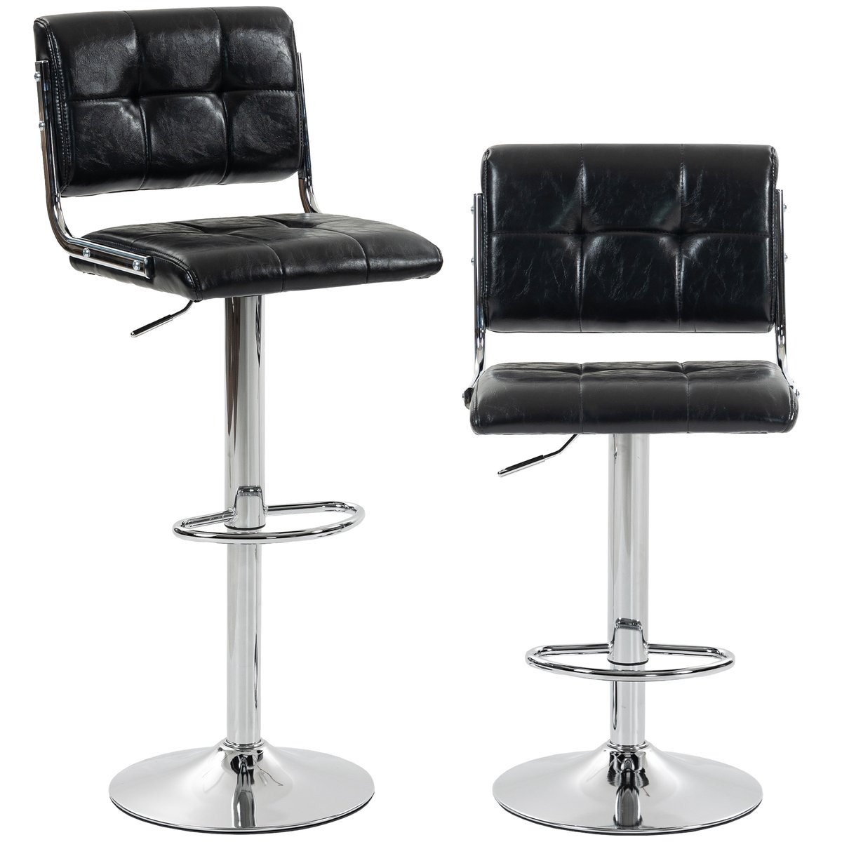 Tabouret de bar PU Noir noir, argenté, HOMCOM