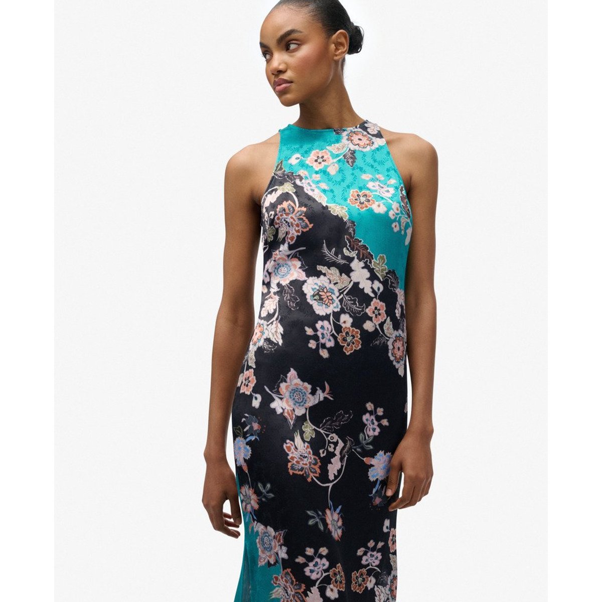 Robe longue en jacquard Racer bleu sarcelle à fleurs eriko, SUPERDRY