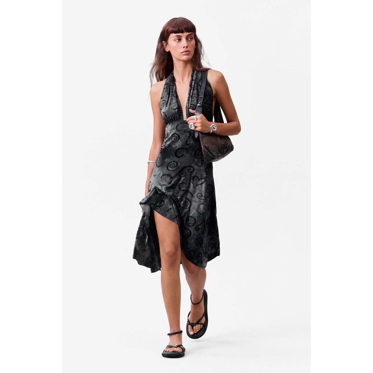 Robe halter floquée noir, DESIGUAL