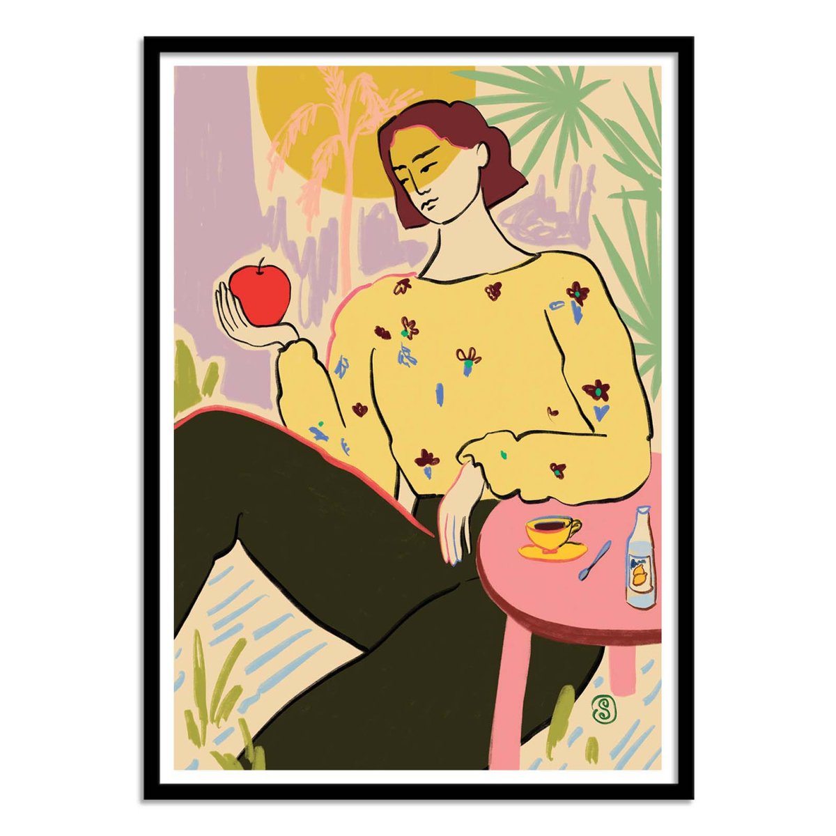 Affiche d'art - Woman With Apple - Sandra Poliakov couleur unique, WALL EDITIONS