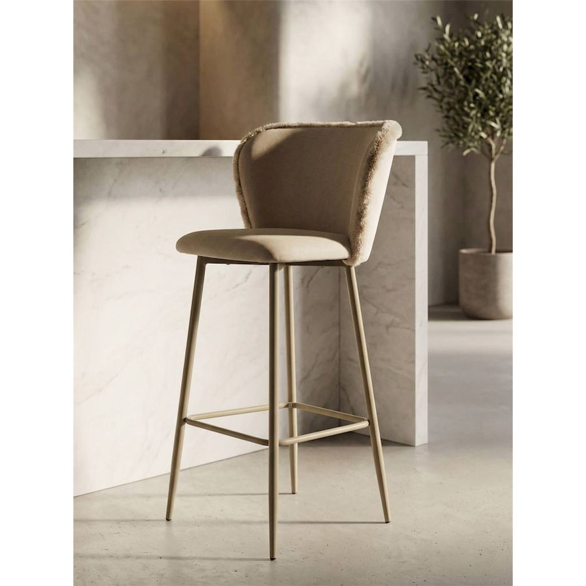 Lot de 2 tabourets de bar dossier enveloppant crème, RECOLLECTION