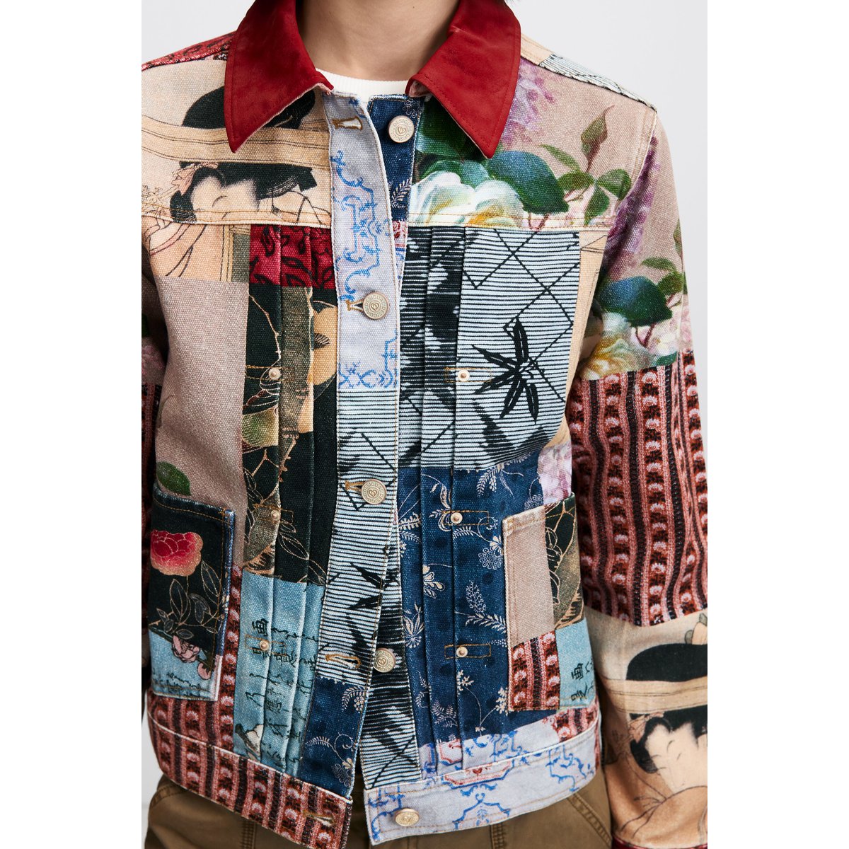 veste regular patchwork en coton rouge, DESIGUAL