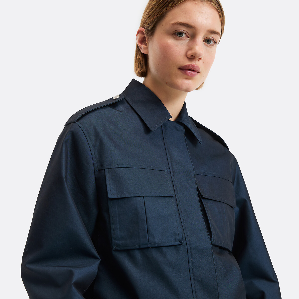 Kort, loszittend jack met schoudermanchetten marineblauw, LA REDOUTE COLLECTIONS