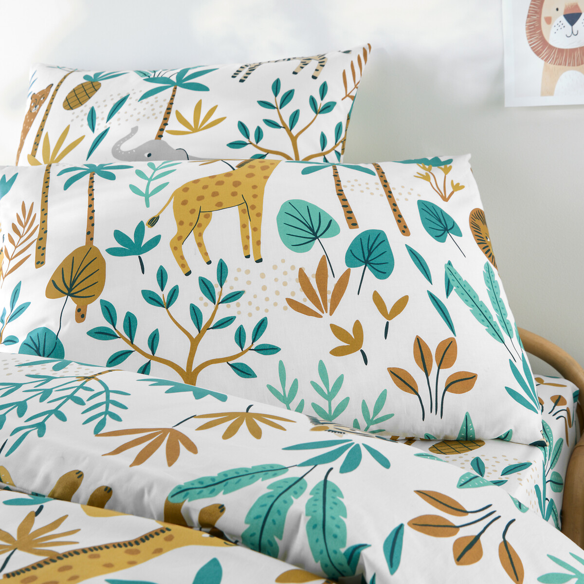 Jungle Animal Print 30% Recycled Cotton Child's Pillowcase white, LA REDOUTE INTERIEURS