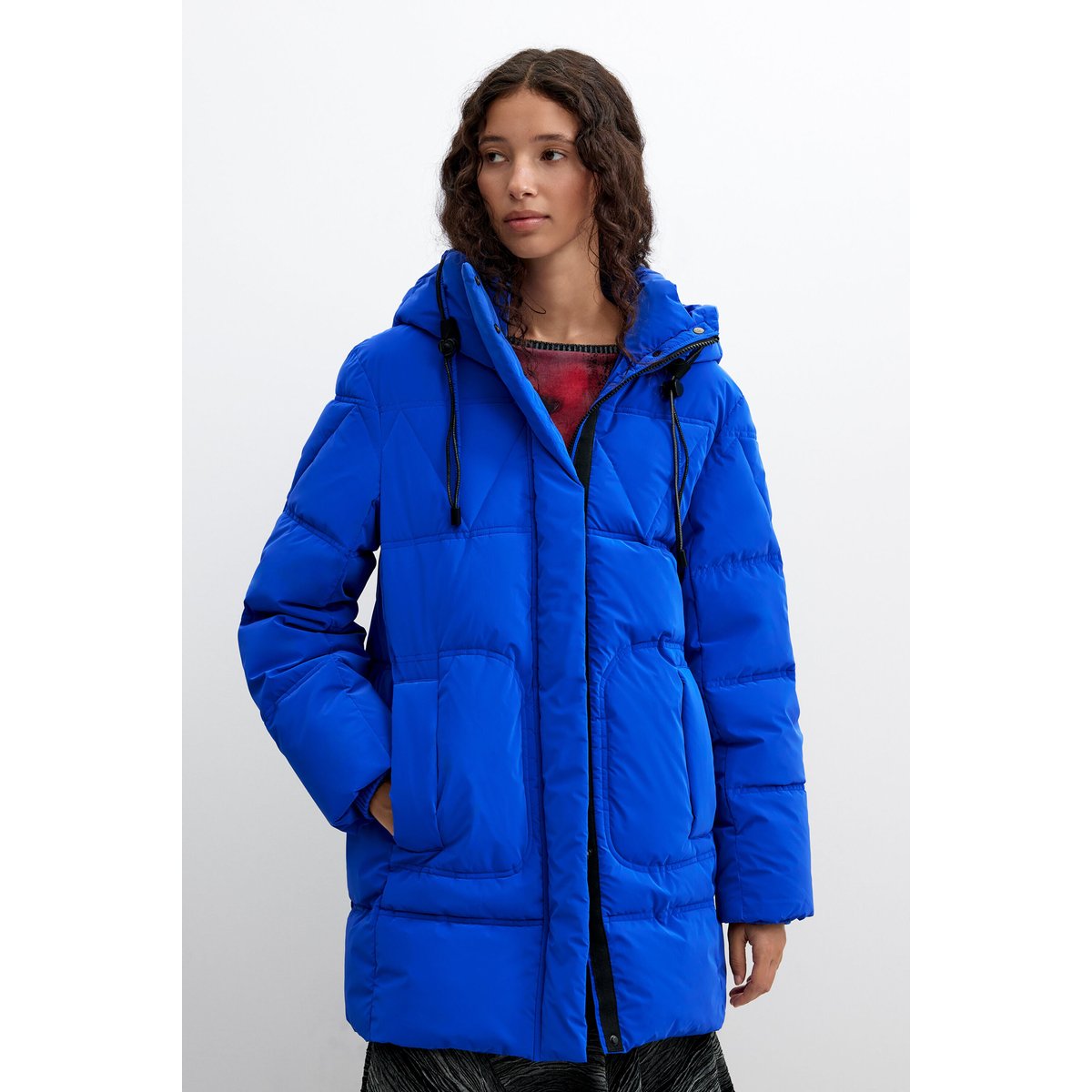 Manteau long matelassé bleu, DESIGUAL