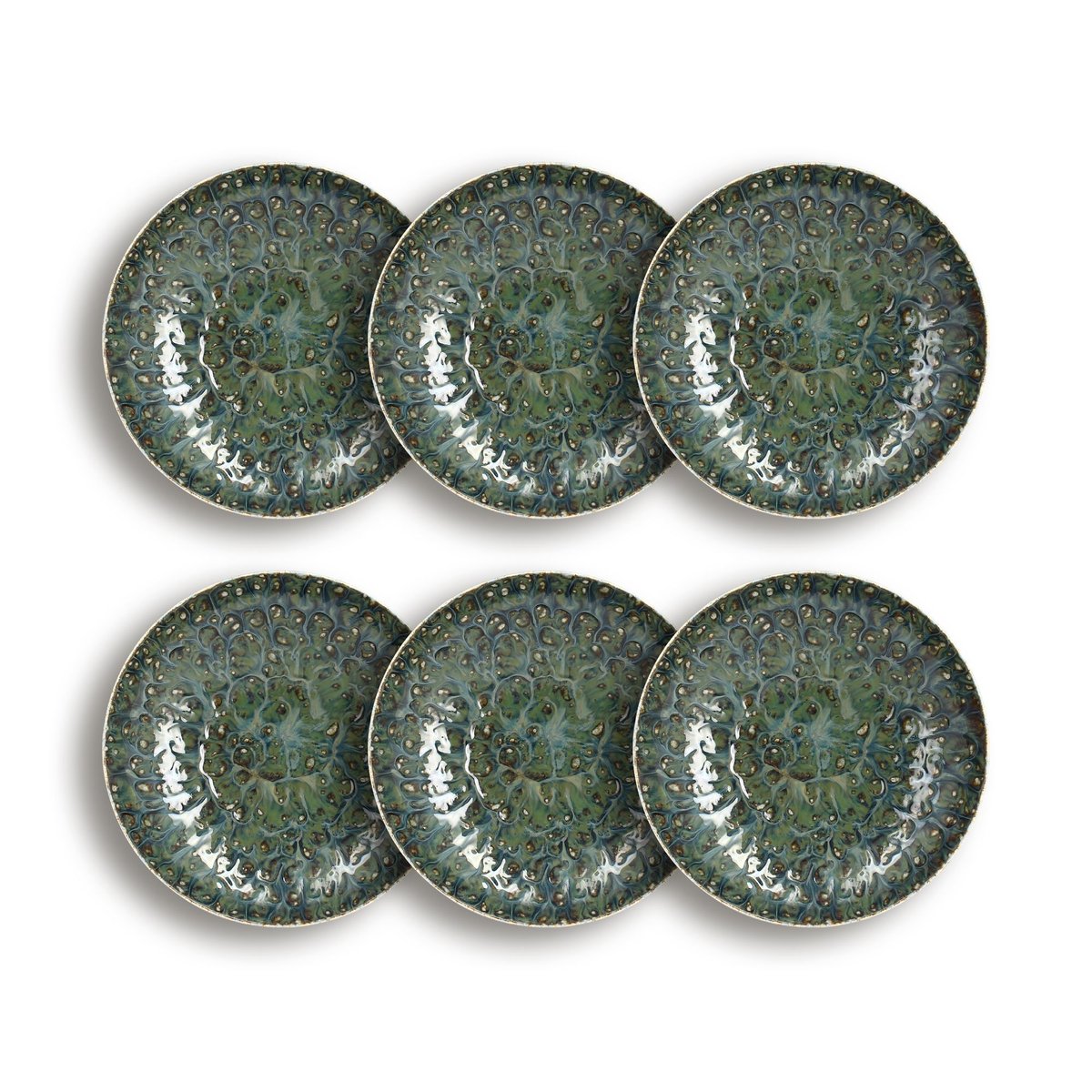 Lot de 6 assiettes creuses en porcelaine 21cm, VENUS bleu-vert, OGO LIVING