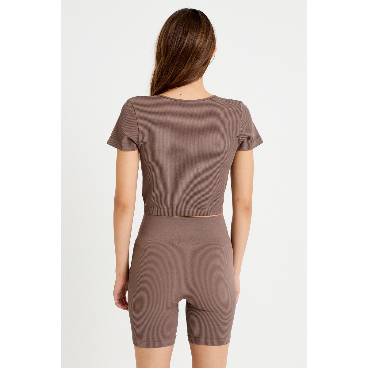 Crop top sans couture col rond marron clair, CACHE CACHE