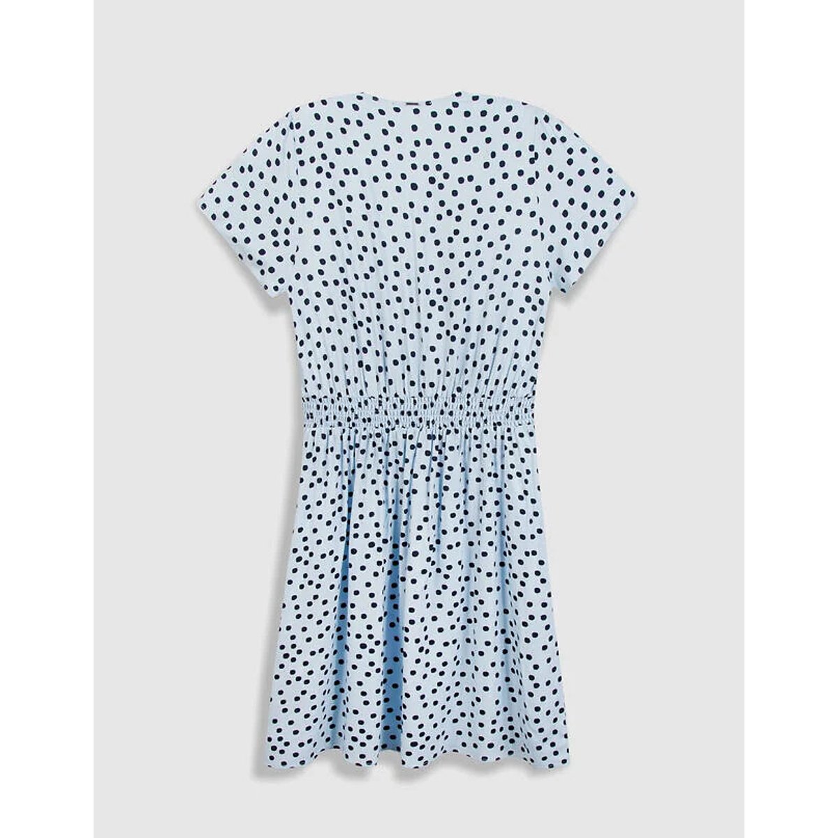 Polka Dot Full Short Sleeve V-Neck Mini Dress chambray blue , IKKS