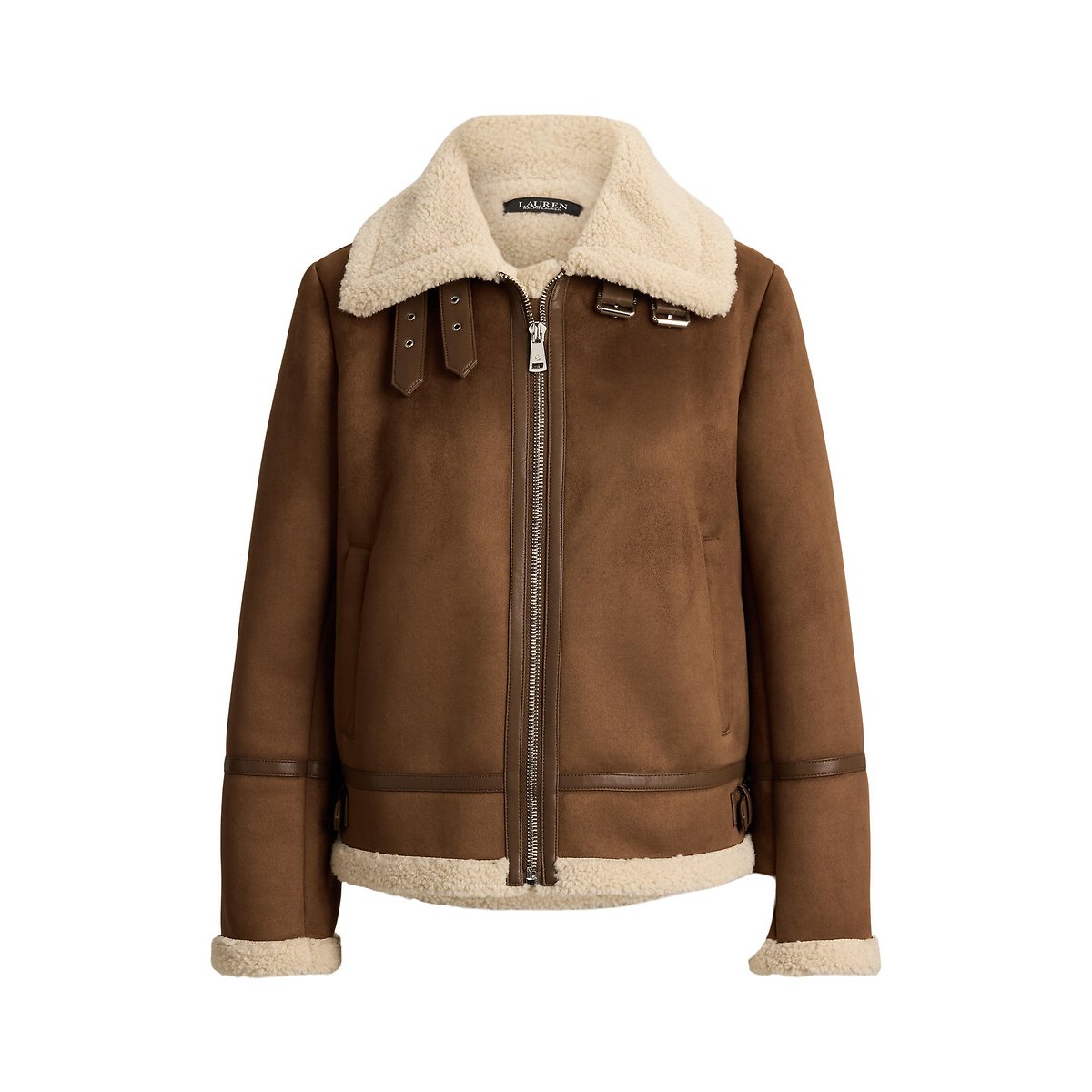 Blouson style aviateur, détails en sherpa tabac, LAUREN RALPH LAUREN