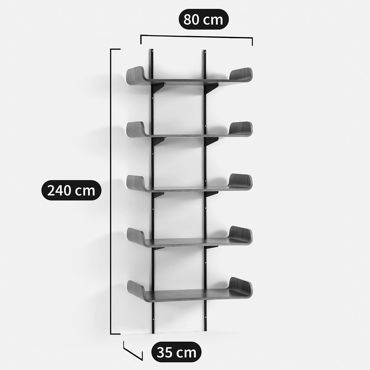 Estantería de pared, chapada en nogal, 5 estantes, CELMA difuminado/negro, LA REDOUTE INTERIEURS