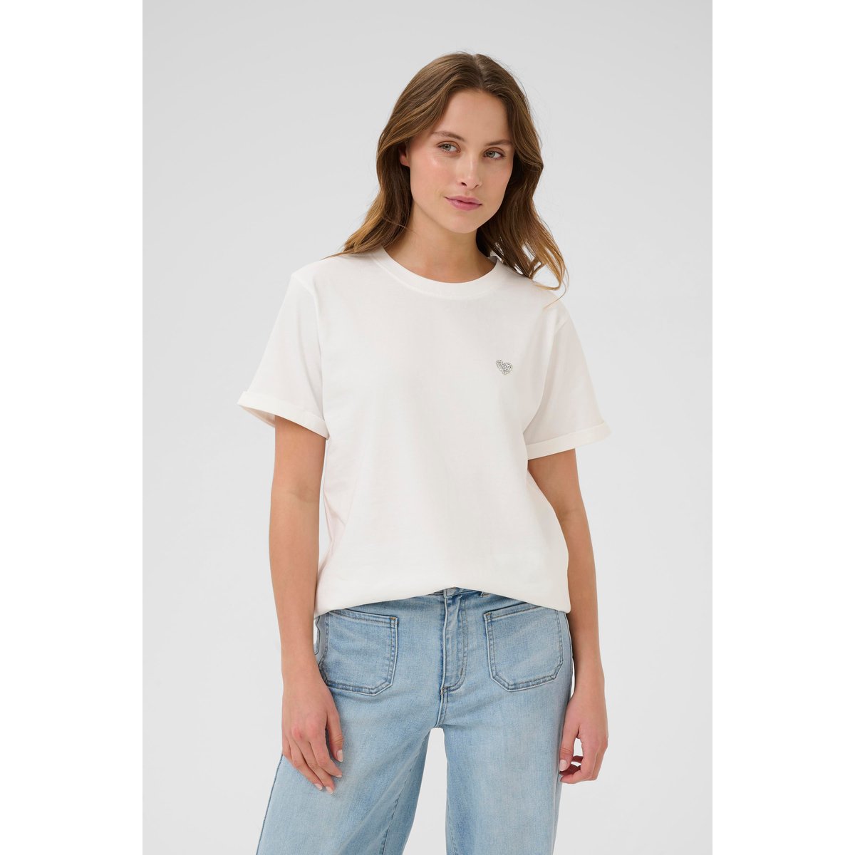 T-shirt à manches courtes blanc chalk w. silver heart, KAFFE