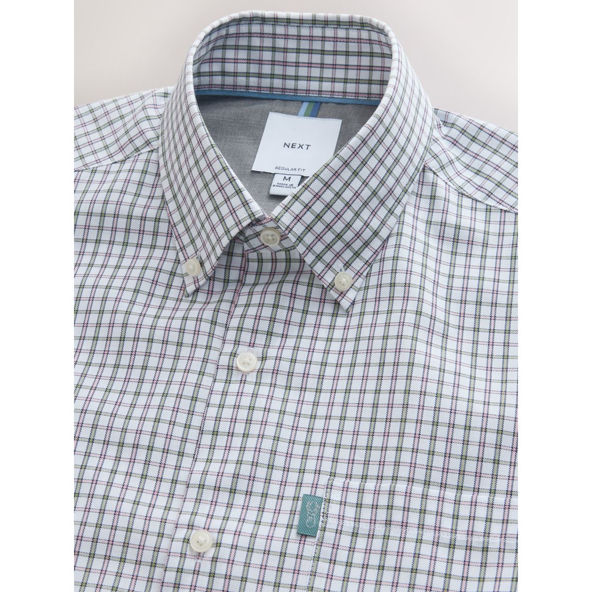 Chemise oxford boutonnée à manches courtes carreaux tattersall blanc/vert/rose, NEXT