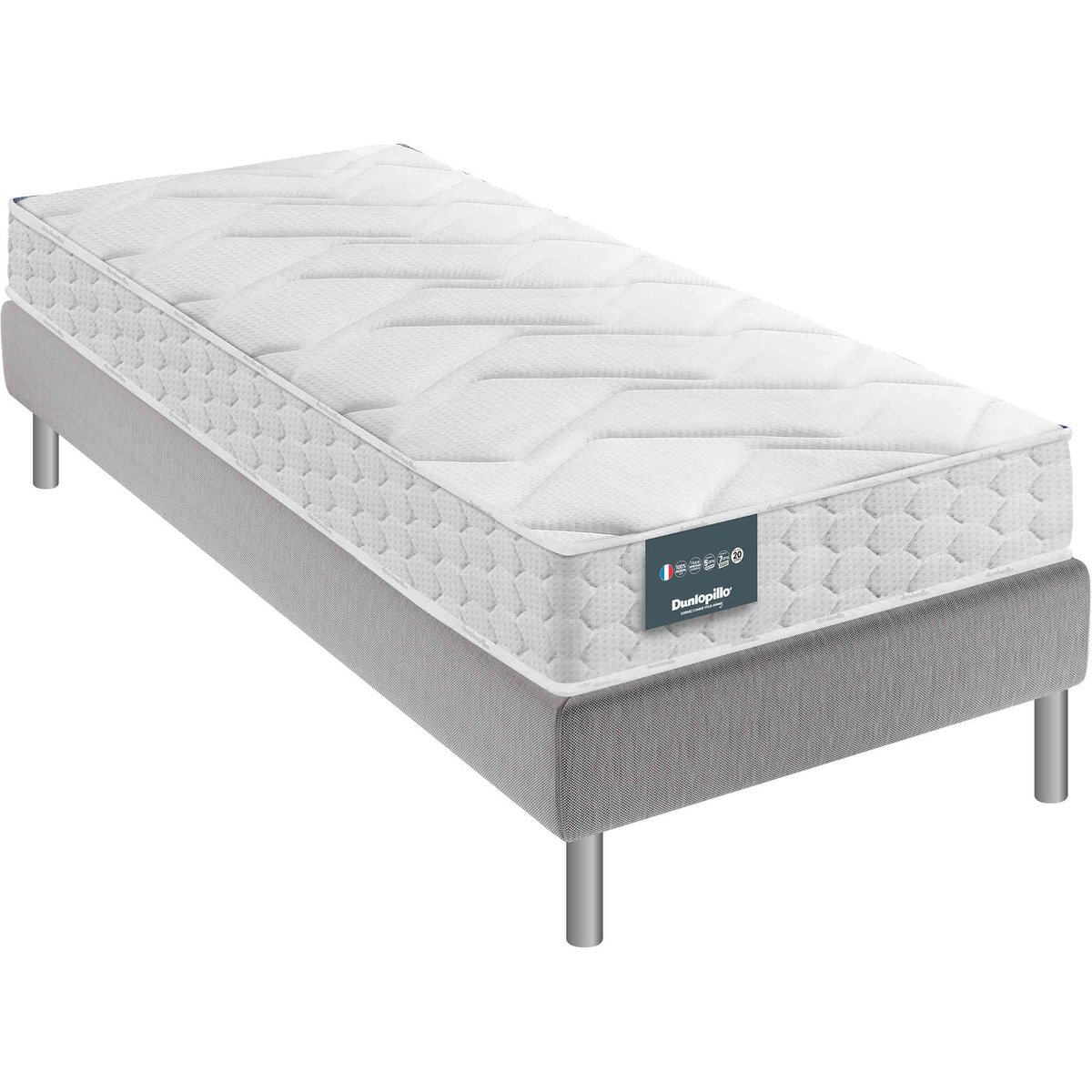 Matelas Aérial® 20cm, sommier pieds JONQUILLE blanc, DUNLOPILLO