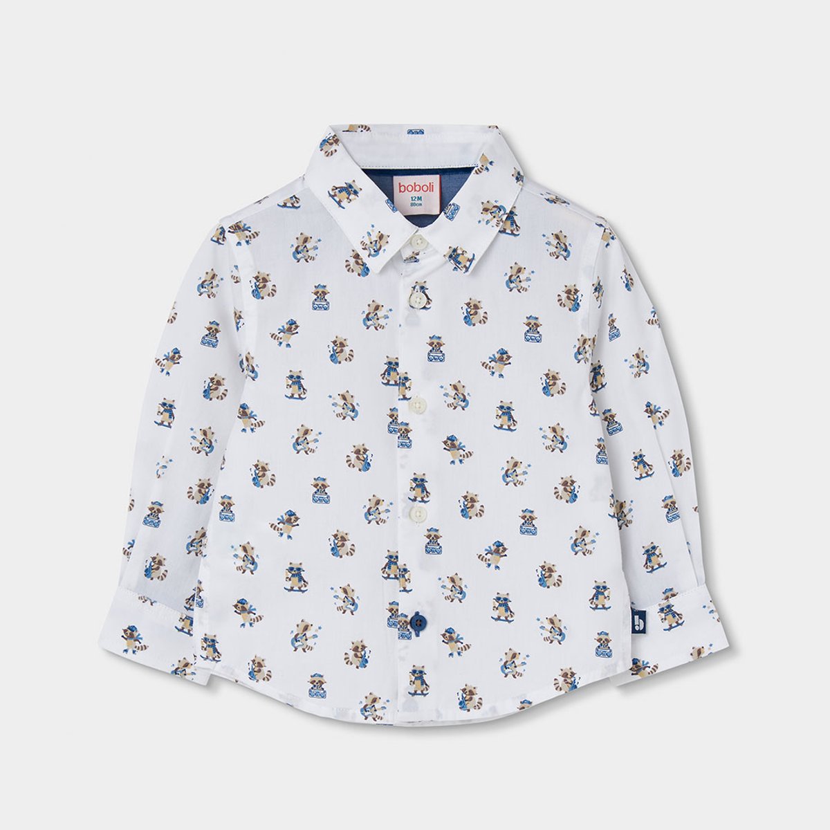 Chemise garçon popeline imprimé ratons laveurs multicolore, BOBOLI