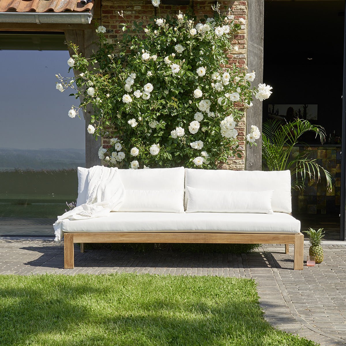 Canapé de jardin en teck massif PALMA blanc, BERAH GETAH