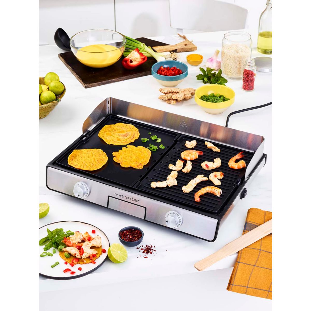 Plancha électrique QPL530 réversible à poser, 45.5x28.5 cm inox, RIVIERA & BAR