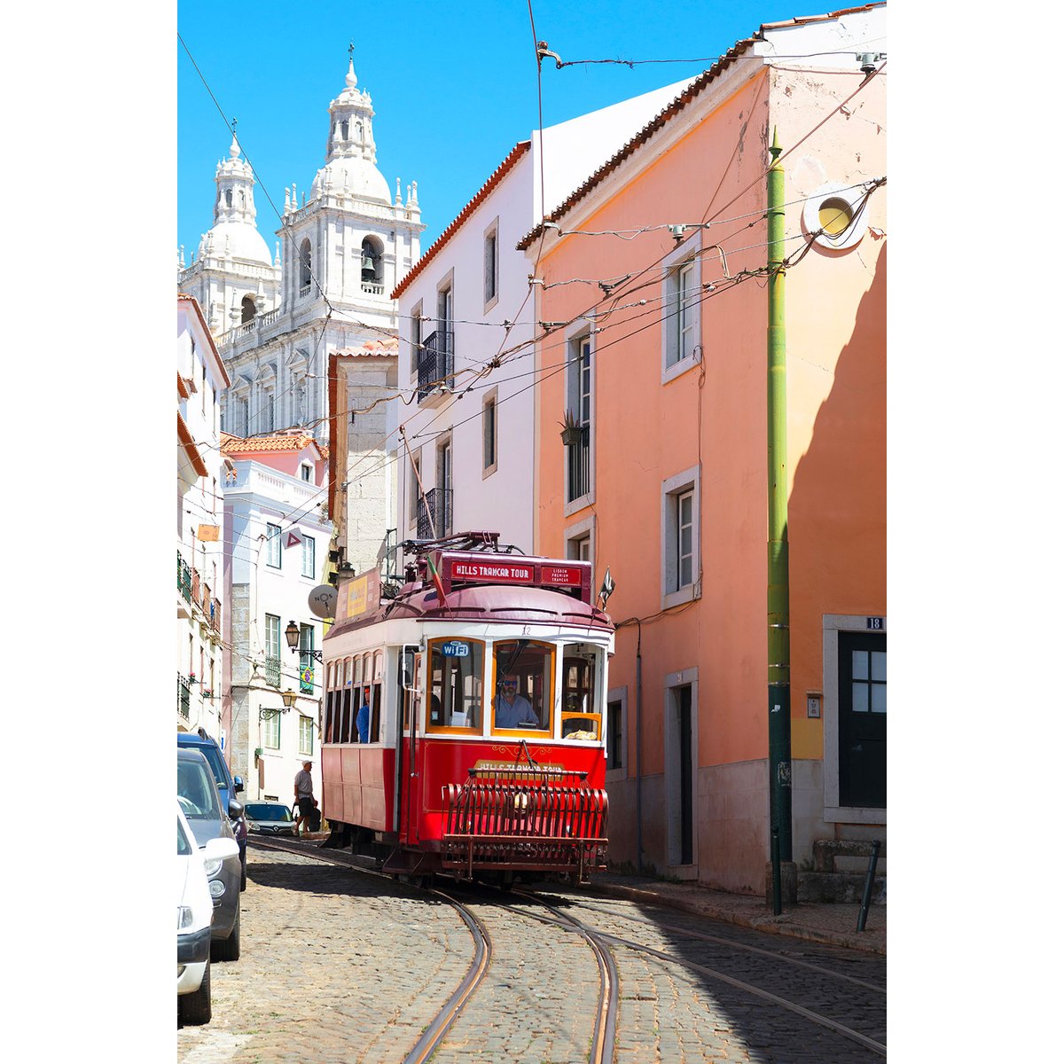 Tableau ville lisbonne ""tram rouge"" tableau alu dibond, HEXOA