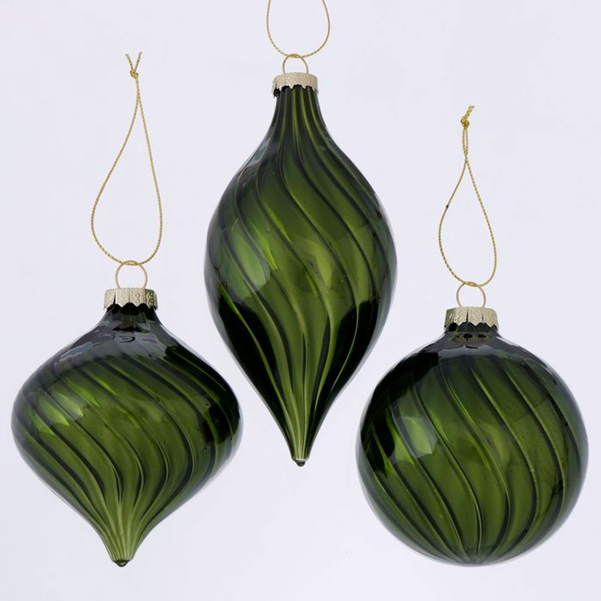 Set de 3 boules de Noël en verre vert 8x8x14cm vert, WADIGA