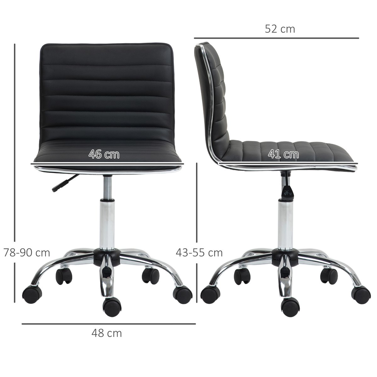 Chaise de bureau Revêtement synthétique Noir noir, HOMCOM