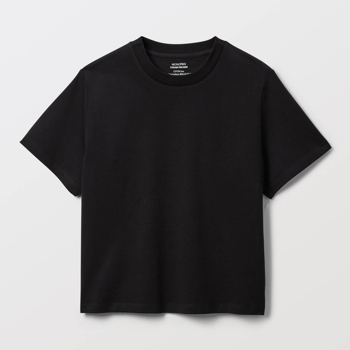 T-shirt manches courtes uni en coton BIO GOTS noir, MONOPRIX