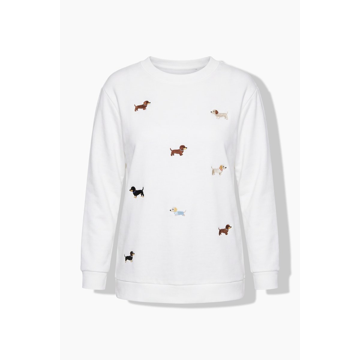 Pull broderie teckels blanc cassé, ULLA POPKEN