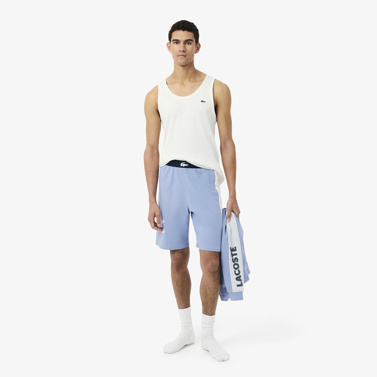 Printed Fleece Lounge Shorts navy blue, LACOSTE