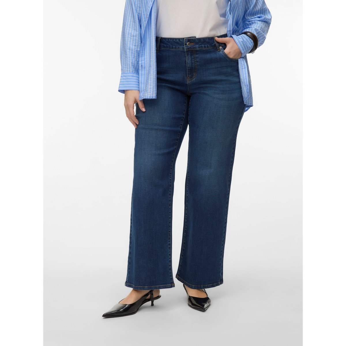 Jean À Coupe Large dark blue denim, VERO MODA