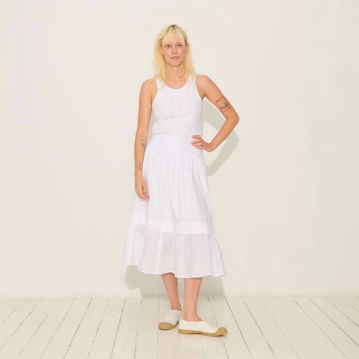Jupe midi en voile de coton coupe ample PANDORA blanc, BENSIMON