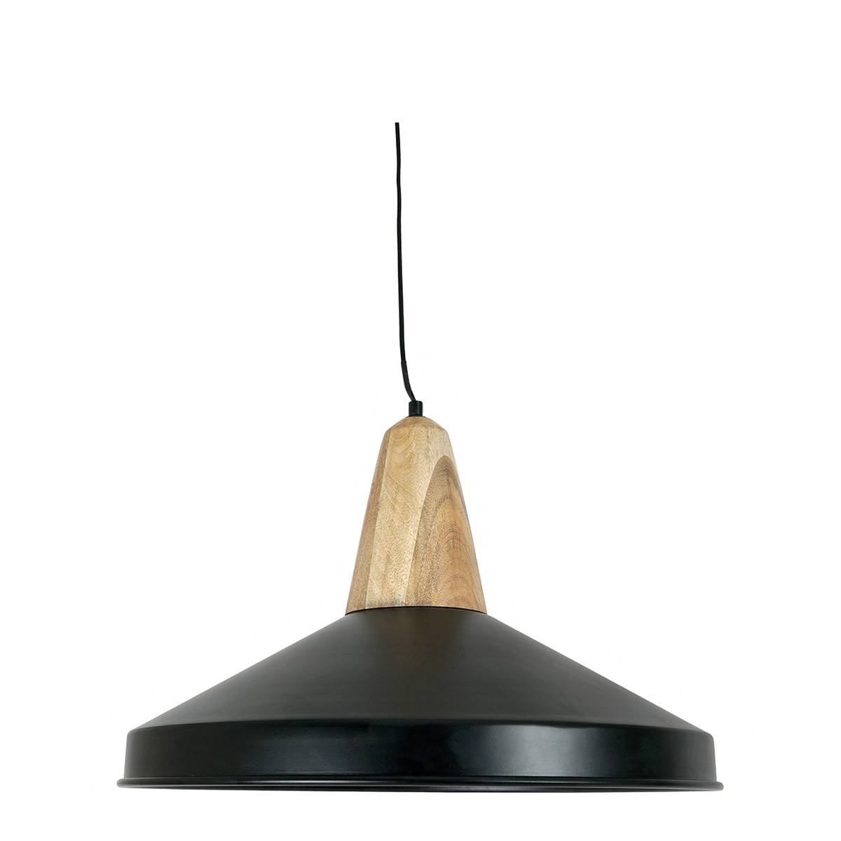 Suspension en aluminium et bois de manguier - ø 60 cm noir, BLANC D’IVOIRE