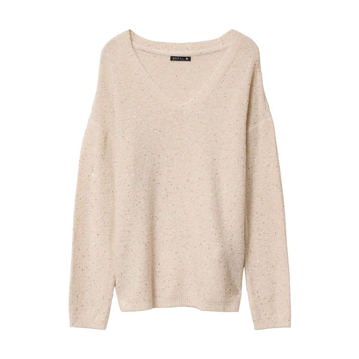 Pull col v manches longues à sequins couleur or, BREAL