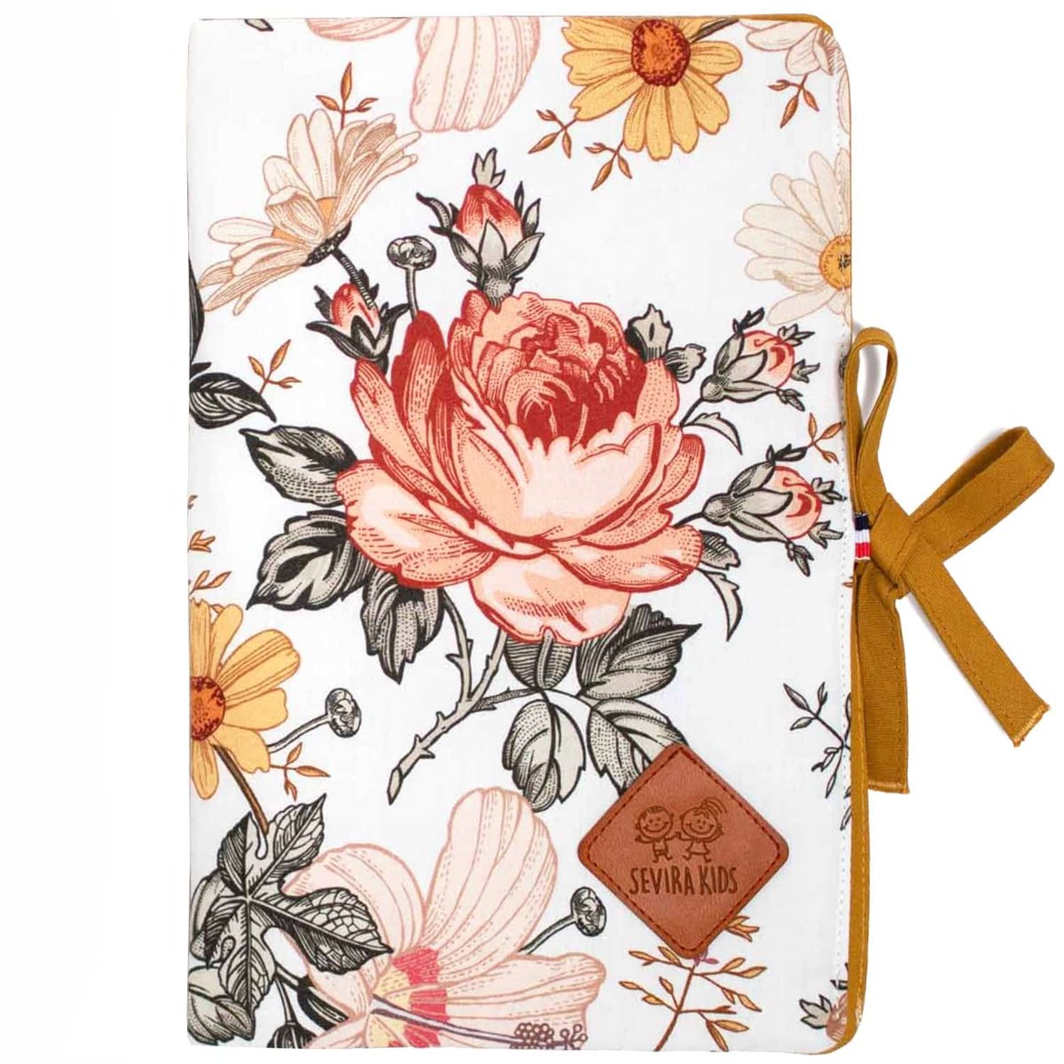 Protège carnet de santé en satin de coton NÉO VINTAGE néo vintage imprimé floral, beige, blanc, SEVIRA KIDS