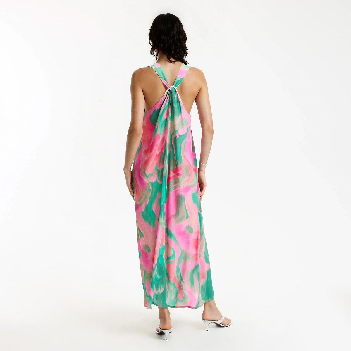 Robe longue sans manches col V imprimé graphique imprimé vert/rose, LA REDOUTE COLLECTIONS
