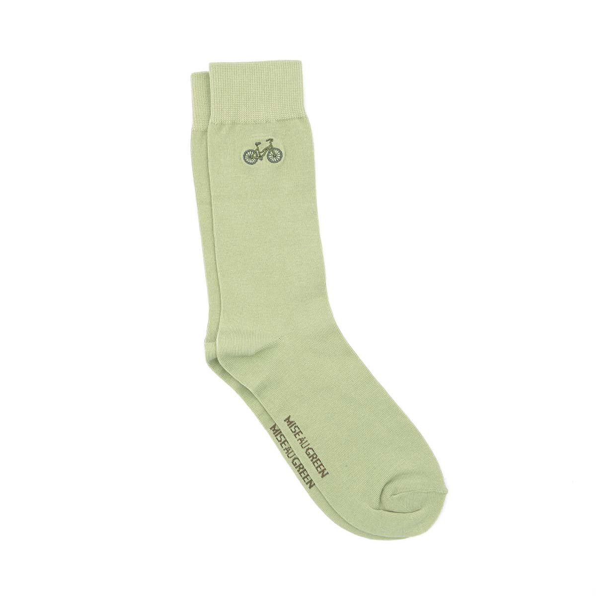 Chaussettes broderie vélo vert clair, MISE AU GREEN