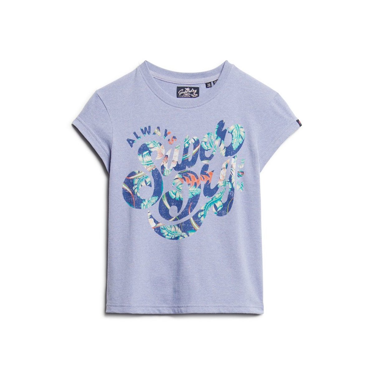 T-shirt à mancherons avec inscription florale violet chiné, SUPERDRY