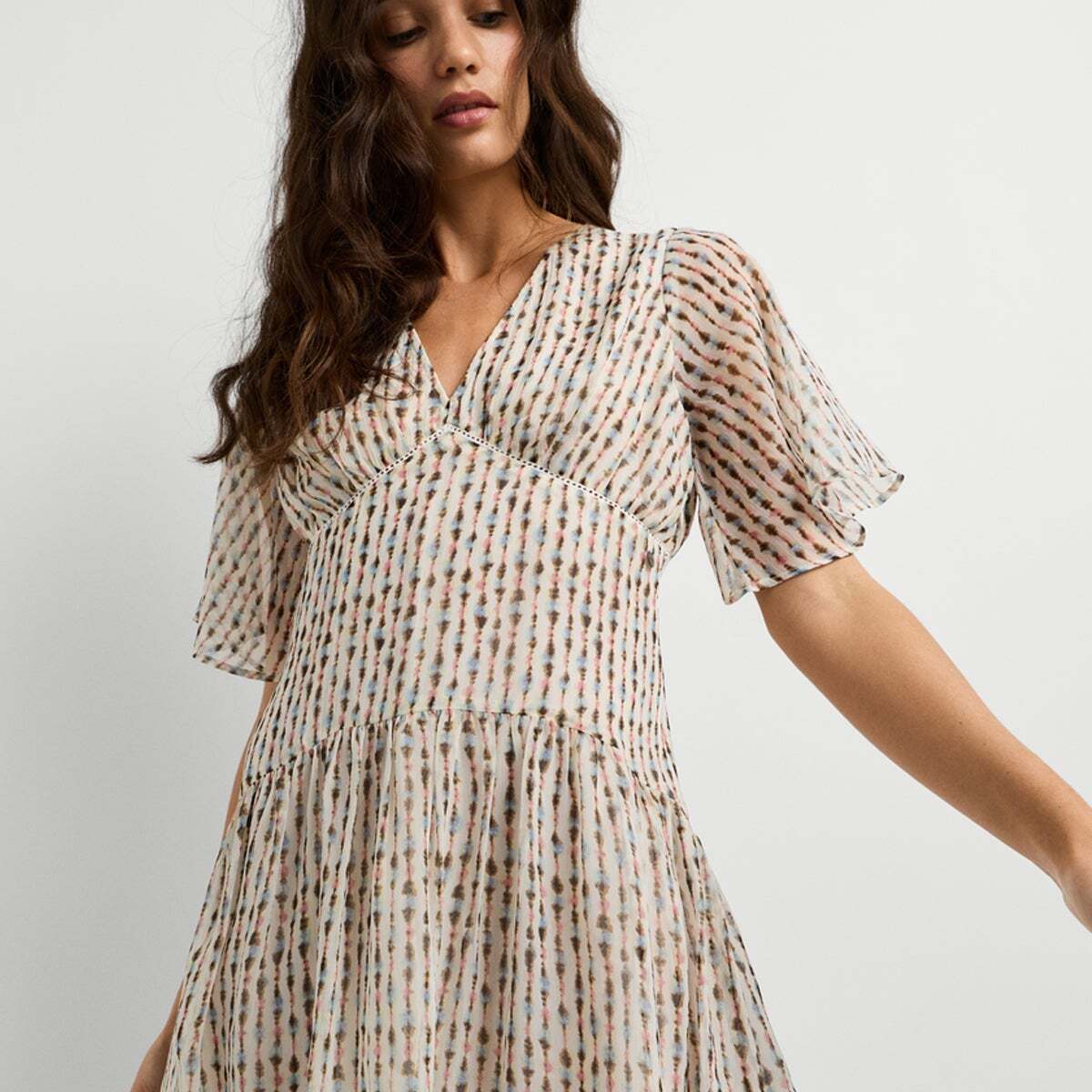 Robe Courte À Imprimé Ikat rose poudre rose, PEPE JEANS
