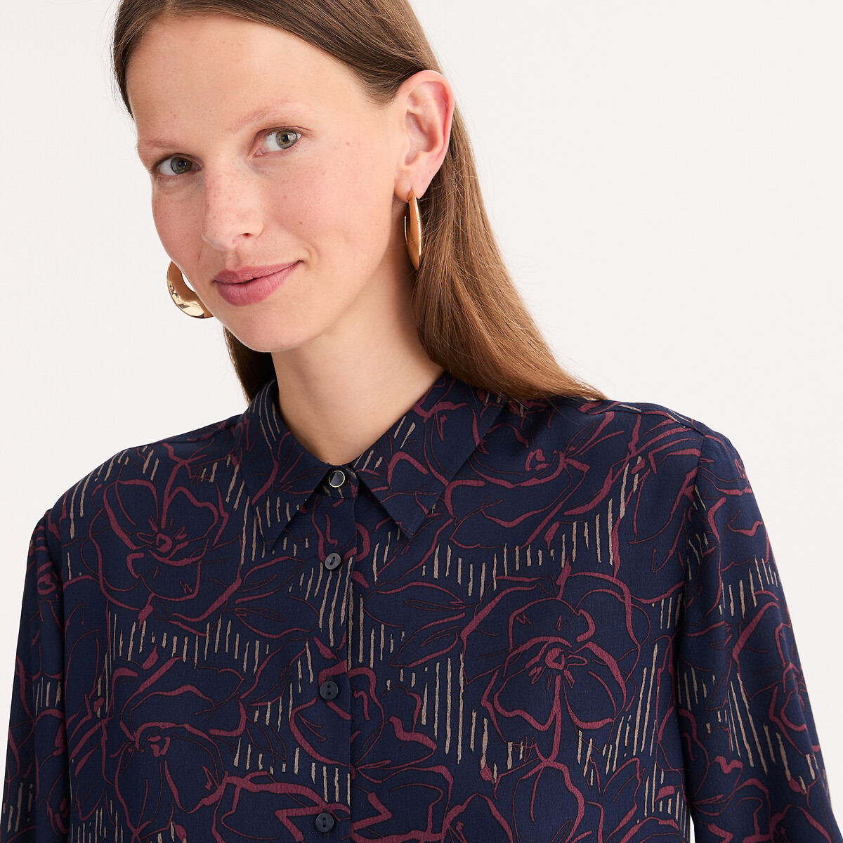 Graphic Print Shirt with Long Sleeves navy print, ANNE WEYBURN