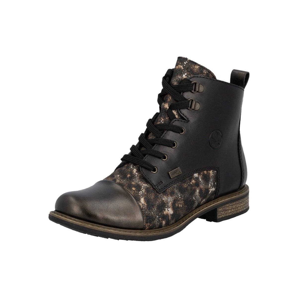 Bottines en cuir noires avec semelle à talon décroché bas et zip latéral noires, RIEKER