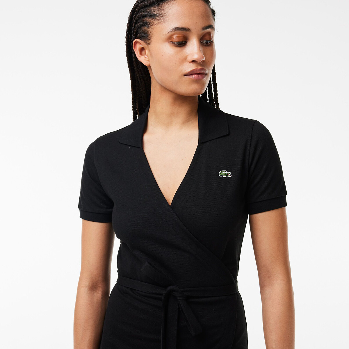 Wrapover Polo Dress in Mini Cotton Pique black, LACOSTE