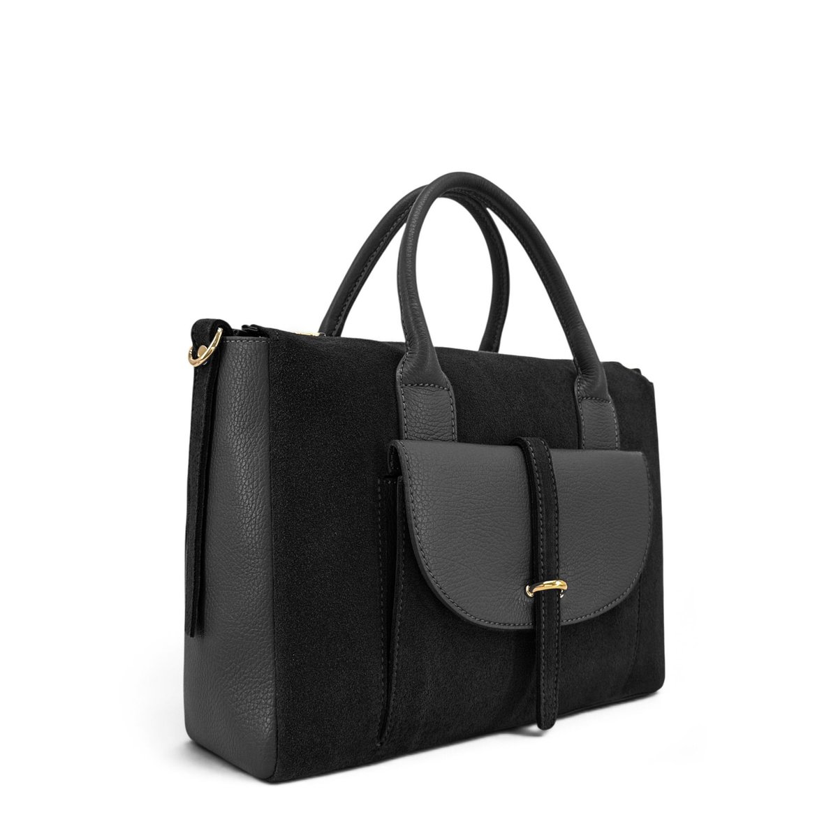 Sac bowling en cuir grainé et croûte de cuir EDITO noir, OH MY BAG