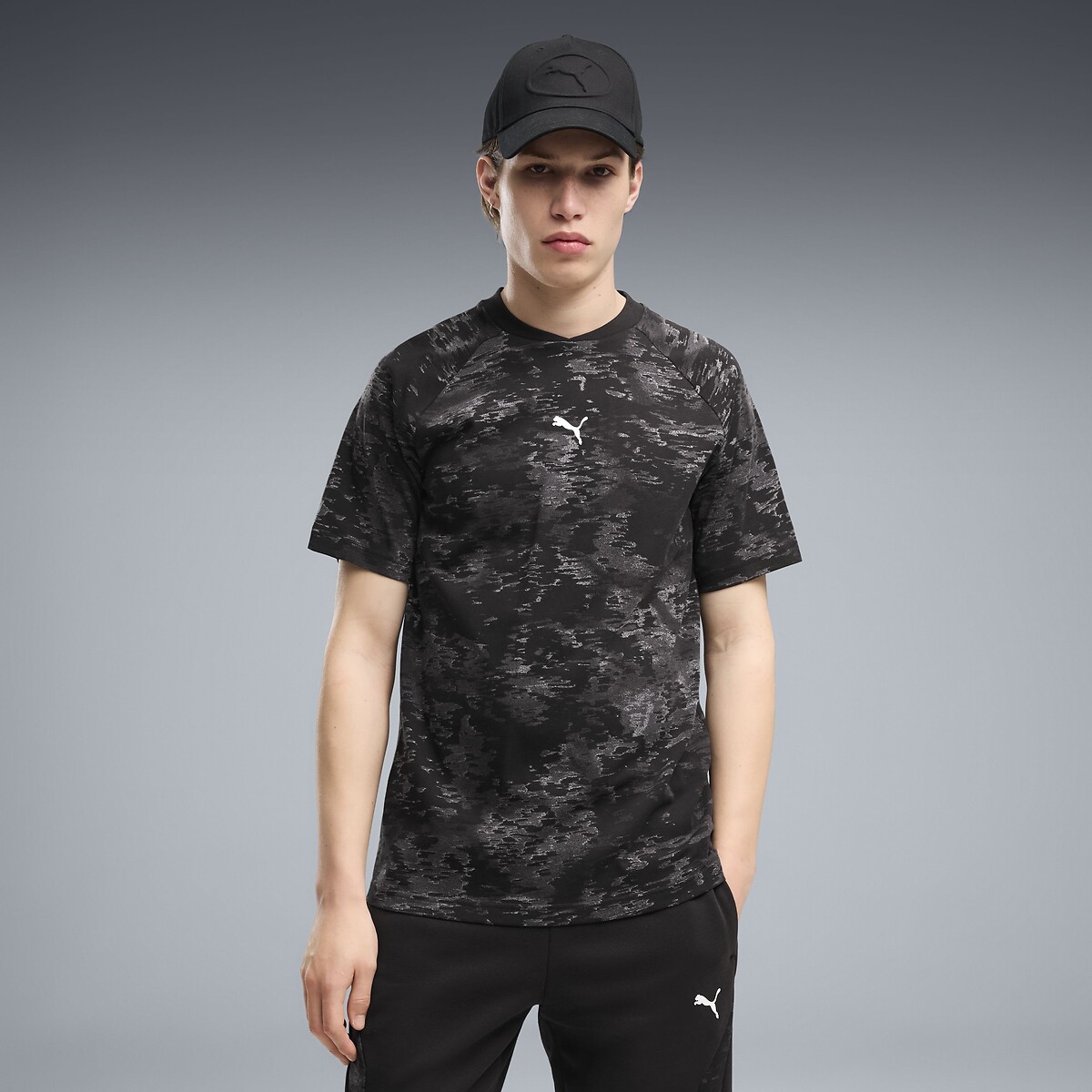 T-shirt de manga curta estampada, Camo preto , PUMA