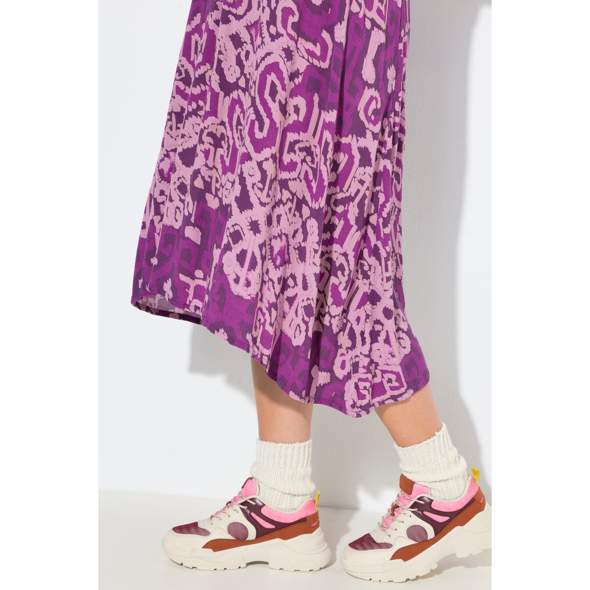 Robe évasée à col montant et manches longues prune clair, ULLA POPKEN