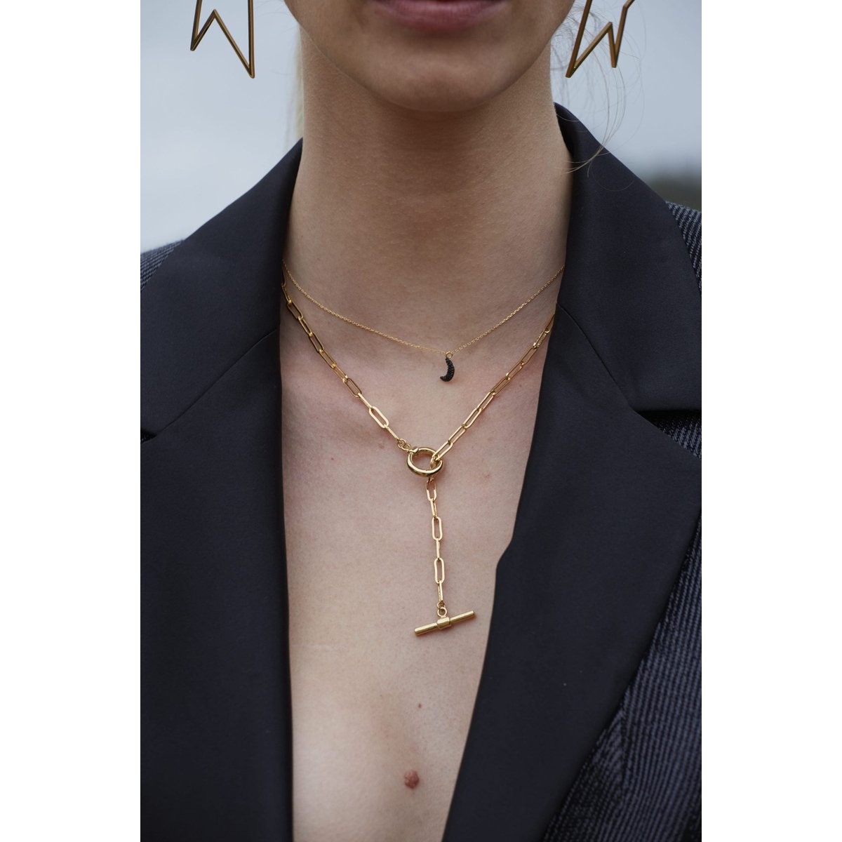 Collier doré golden shadow moon - kuchi cristal beige, CAROLINE NAJMAN