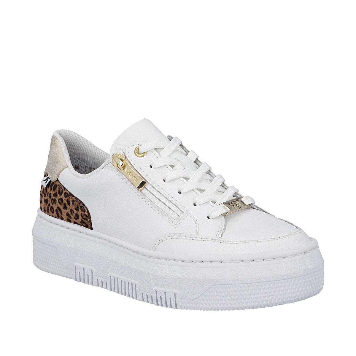 Tennis en cuir blanches à talon plat avec des lacets et un zip latéral blanc, RIEKER