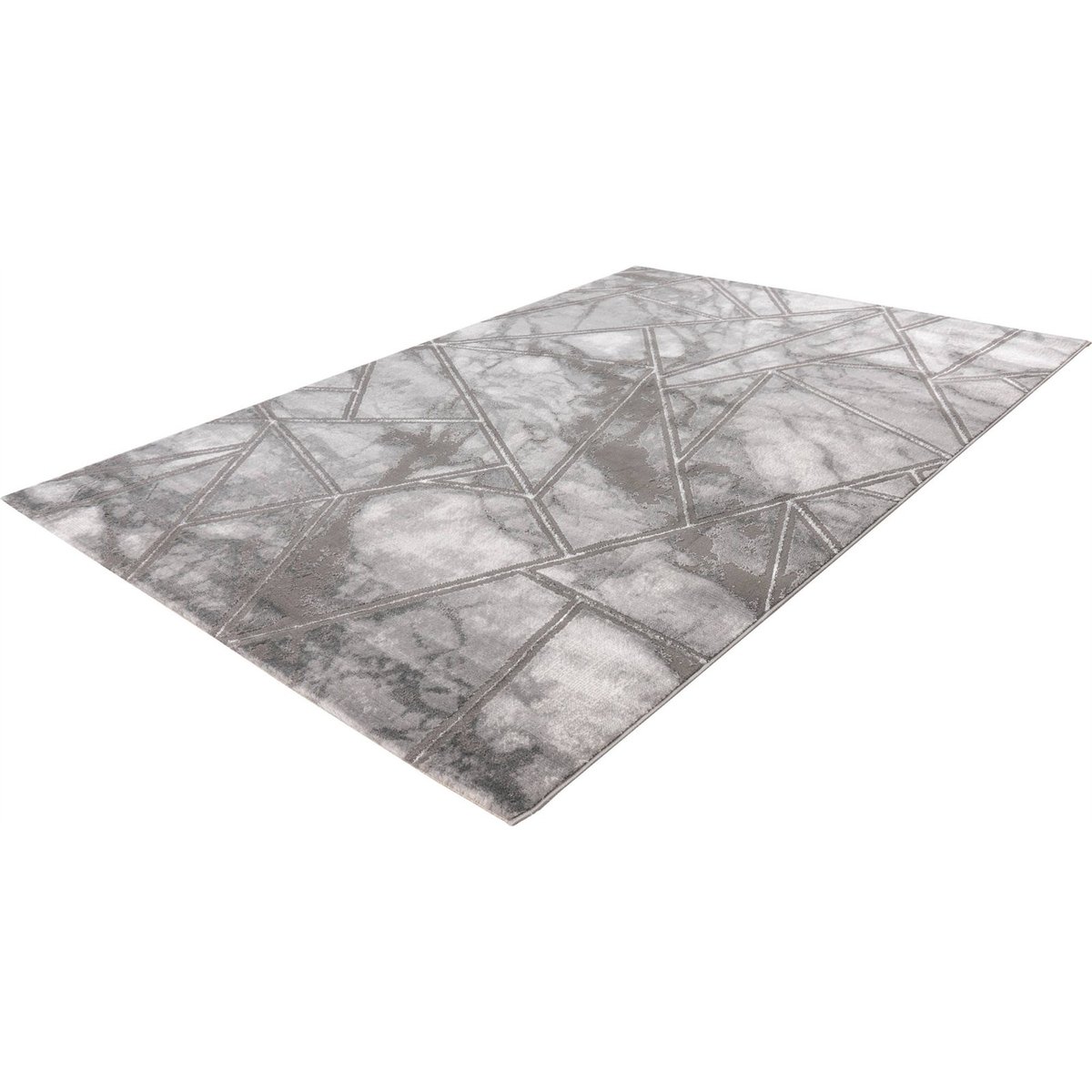 Tapis rectangulaire, Mineral argent gris clair marbré géométrique, ARTE ESPINA