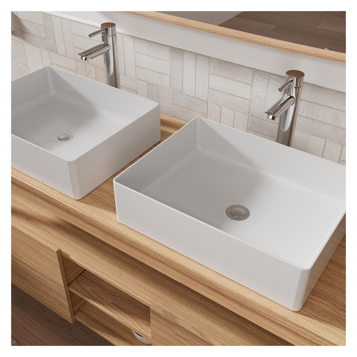 Ensemble meuble double vasque 140 cm + Vasques + Robinets + Miroir + Colonne ATOLL chêne - mdf - mat, MOB IN