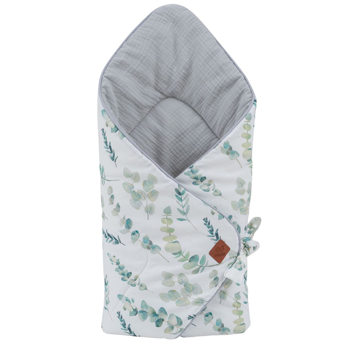 Gigoteuse d'emmaillotage en gaze de coton EUCALYPTUS gris, SEVIRA KIDS