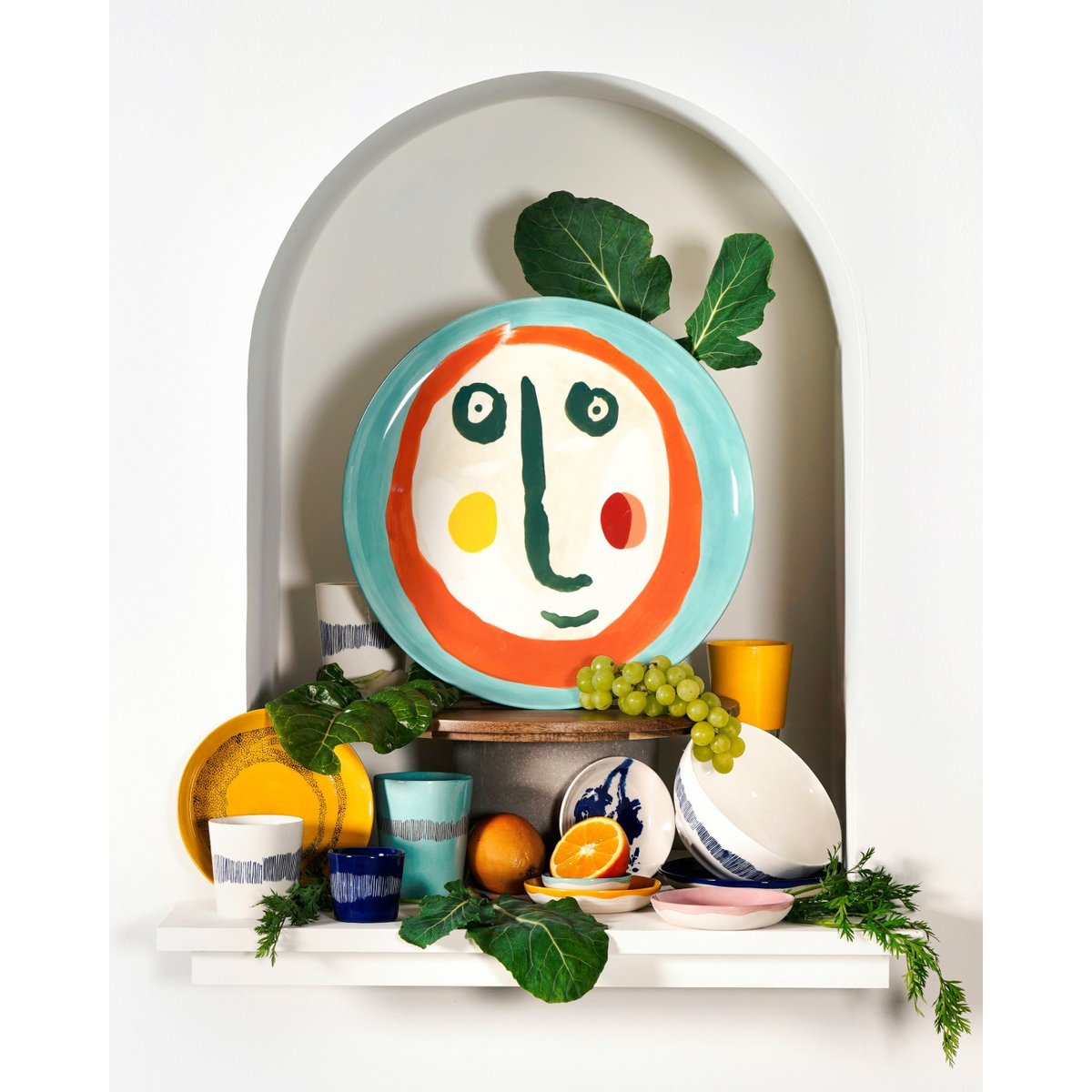 Assiette en grès S Face Feast 02 multicolore, SERAX
